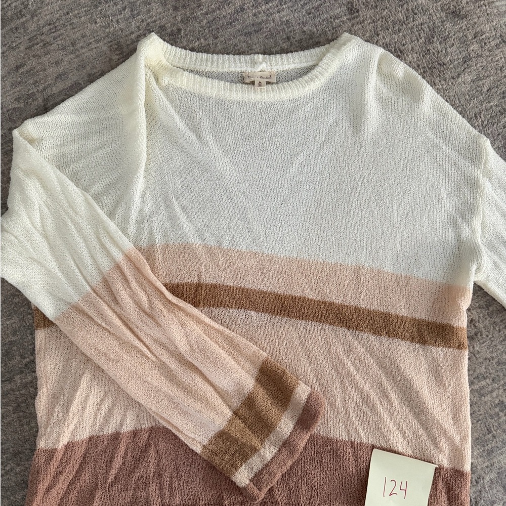 Hem & Thread Women's Striped Sweater - Cream, Brown, and Tan